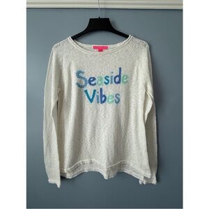 Lilly Pulitzer White Sweater with Blue and Green Text